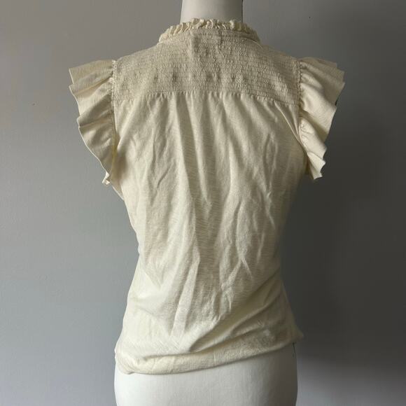 Nation LTD White Ruffle Blouse Top Gathered Tank Spring Cotton Shirt Size M - Picture 5 of 7